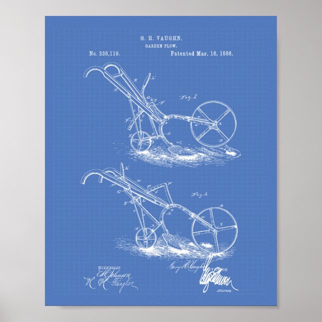 Garden Plow 1886 Patent Art Blueprint Poster (Front)