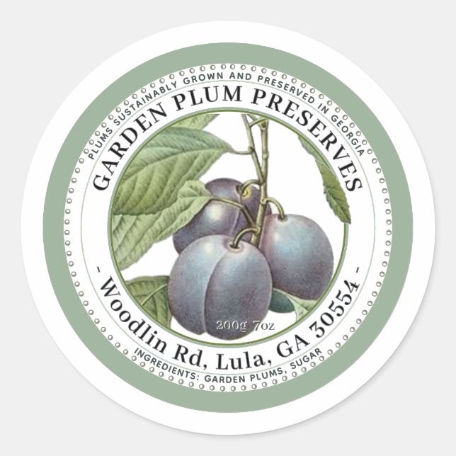 Garden Plum Preserves Jelly Label (Front)