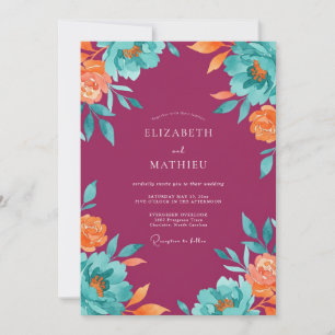 Garden Plum Turquoise Painted Wedding Invitation