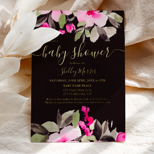 Garden pretty pink floral watercolor baby shower