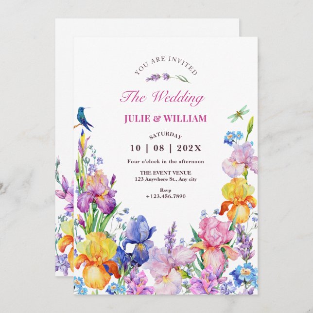Garden Purple Flower bloom wedding Invitation (Front/Back)