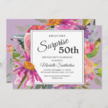 Garden Purple Pink Floral 50th Birthday Party Invitation<br><div class="desc">Elegant botanical purple and pink floral on pink surprise 50th birthday party invitation.   Text,  font,  font size and colour are completely customizable,  so this card can be customized to perfectly suit your needs.</div>