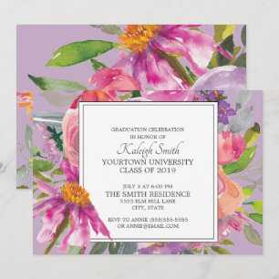 Garden Purple Pink Floral Grad Party Invitation