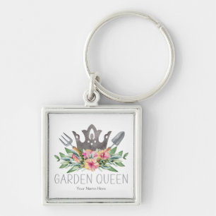 Garden Queen Boho Watercolor Gardener Keychain
