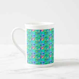 Garden Quilt Painting with Hydrangea and Blues Bone China Mug