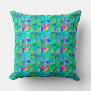 Garden Quilt Painting with Hydrangea and Blues Throw Pillow
