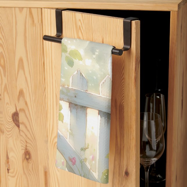 Garden Rose Bird Watercolor Scene Kitchen Towel (Thirds Fold)