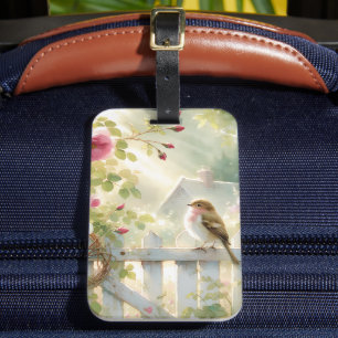 Garden Rose Bird Watercolor Scene Luggage Tag