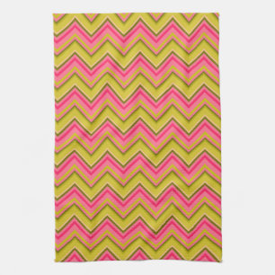 Garden Rose Chevron in Pink and Green Kitchen Towel