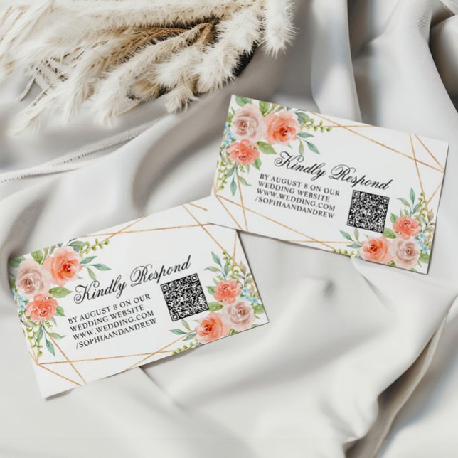 Garden Rose & Gold Frame Wedding QR Code RSVP Enclosure Card (Creator Uploaded)