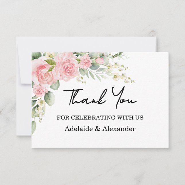 Garden Rose Pink Wedding Thank You Card (Front)