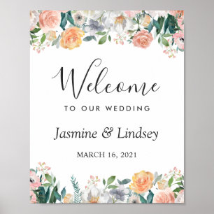 Garden Roses Peonies Floral Wedding Welcome Sign