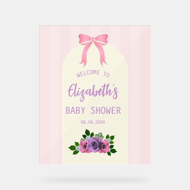 Garden Roses Pink Baby Shower Acrylic Sign (Front)