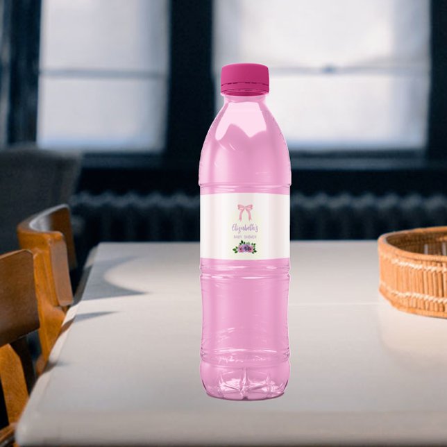 Garden Roses Pink Baby Shower Water Bottle Label (Creator Uploaded)