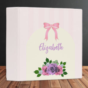 Garden Roses Pink Stripes Binder