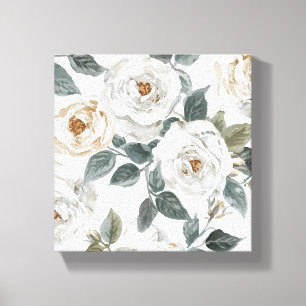 Garden Roses White Watercolor Floral Vintage Canvas Print