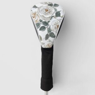 Garden Roses   White Watercolor Floral Vintage Golf Head Cover