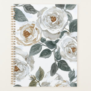 Garden Roses White Watercolor Floral Vintage Planner