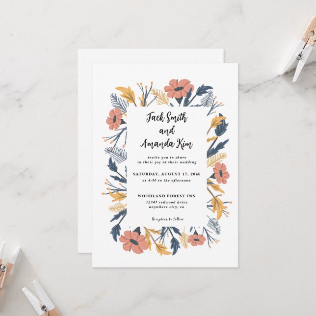 Garden Rustic Wildflower Floral Wedding inviation Invitation (Front/Back In Situ)