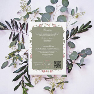 Garden Sage Green Wedding Details insert Holiday Card