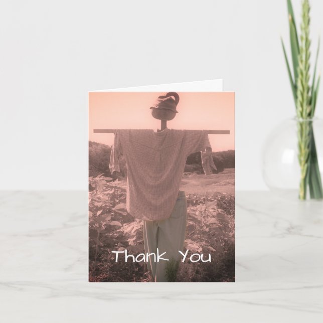 Garden Scarecrow Black And White Thank You Card (Front)