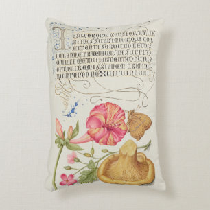Garden Scene with Flowers, Butterfly and Mushroom Accent Pillow