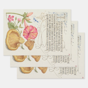 Garden Scene with Flowers, Butterfly and Mushroom Wrapping Paper Sheet