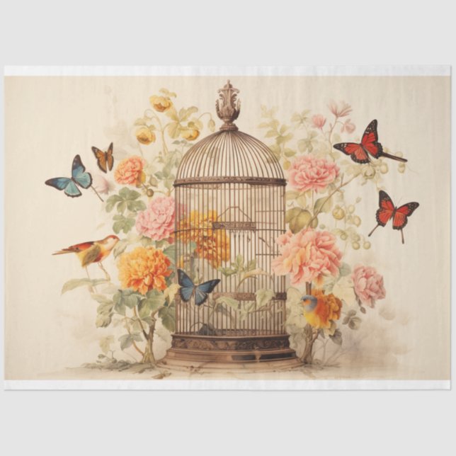 Garden Serenade: Birdcage Decoupage Tissue Paper (Front)