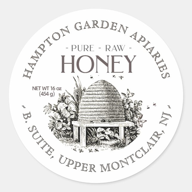 Garden Skep with little bees Honey Jar Label (Front)
