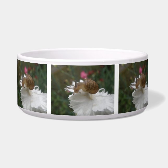 Garden Snail and White Carnation Dog Bowl (Front)
