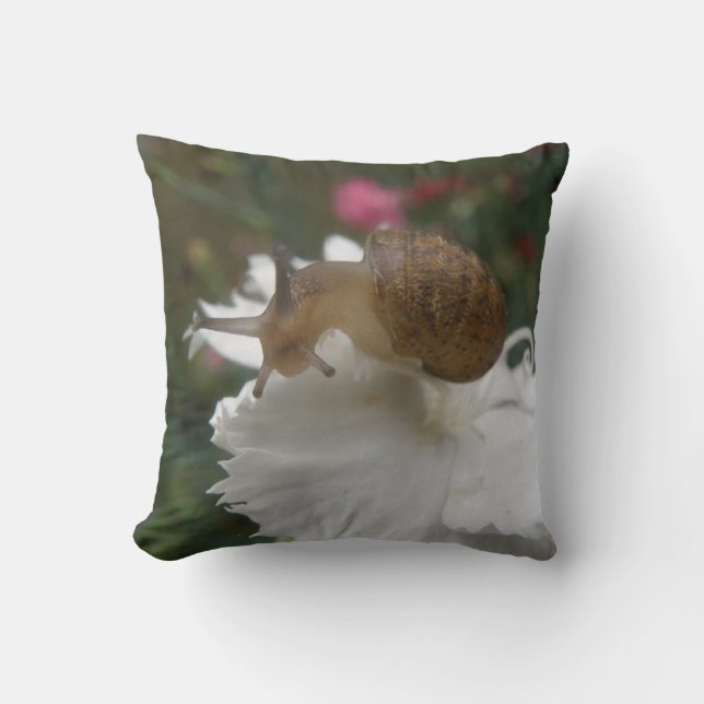 Garden Snail and White Carnation Pillow (Front)