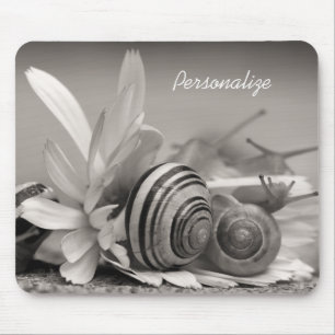 Garden Snails On Daisy Flower With Name Mouse Pad