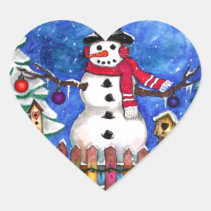 Garden Snowman Heart Sticker