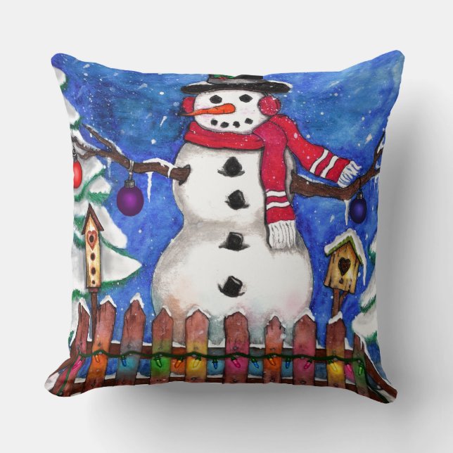 Garden Snowman Throw Pillow (Front)