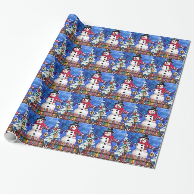 Garden Snowman Wrapping Paper (Unrolled)