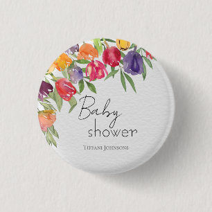 Garden Soiree Tulips & Greenery Baby Shower 1 Inch Round Button