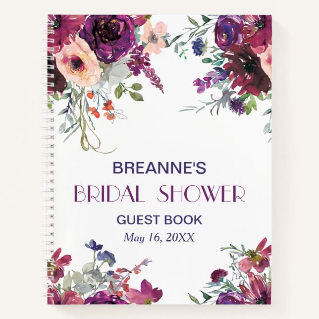 Garden Splash Floral Bridal Shower Guest Book (Front)