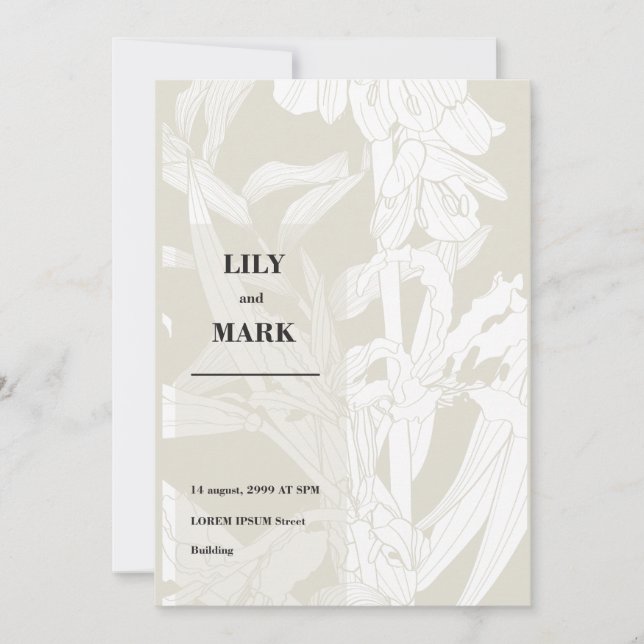 Garden spring flowers. Engraved background.  Invitation (Front)