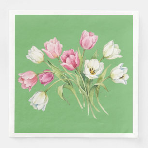 Garden spring tulips. Green Napkin