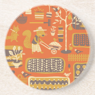 Garden Squirrels: Whimsical Animal Scene Coaster
