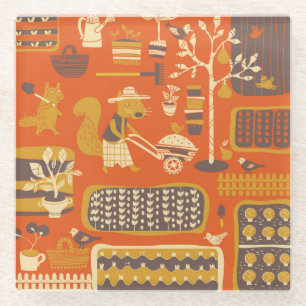 Garden Squirrels: Whimsical Animal Scene Glass Coaster