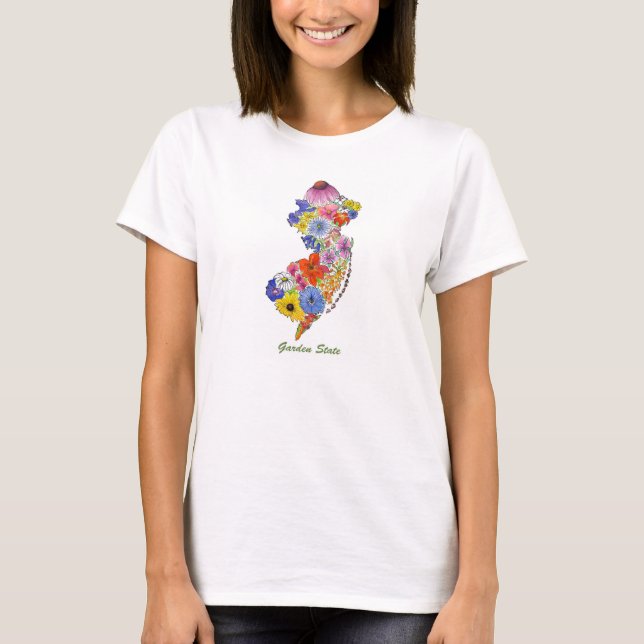 Garden State Map NJ Wildflowers t-shirt (Front)