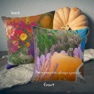 Garden still life with orange pumpkin  throw pillow