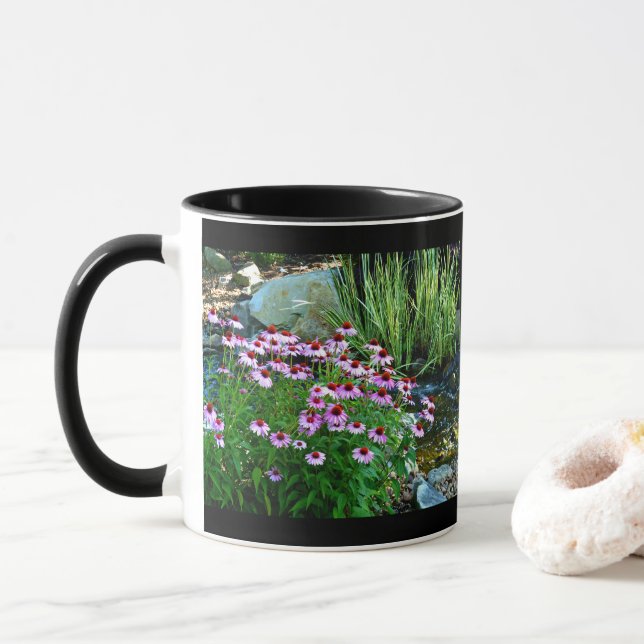 Garden Stream with Purple Coneflowers Mug (With Donut)