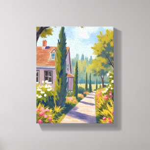 Garden Stroll   Oil Painting Floral Path Canvas Print