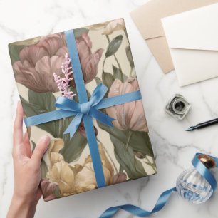 Garden Style Multicolor Tulip Ivory Floral Pattern Wrapping Paper