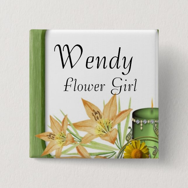 Garden Stylish Classy Flower Girl  Wedding 2 Inch Square Button (Front)
