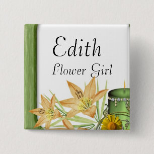 Garden Stylish Classy Flower Girl  Wedding 2 Inch Square Button