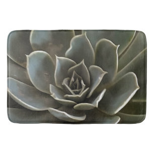 Garden Succulent Green Grey Tones Realistic Art Bath Mat