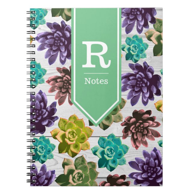 Garden Succulents & White Wood | Personalized Notebook (Front)
